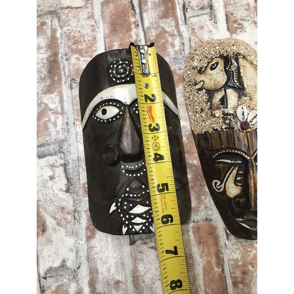 Unique Vintage 2 Handmade Home Wall Decor Carved Wood Face Masks African &Tahiti - Picture 5 of 6